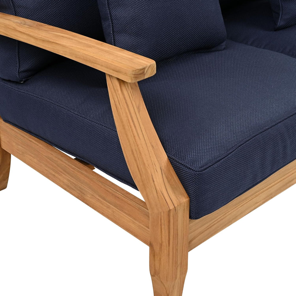 SAFAVIEH Couture Outdoor - Martinique 3-Seat Sofa - Natural & Navy - Teak...