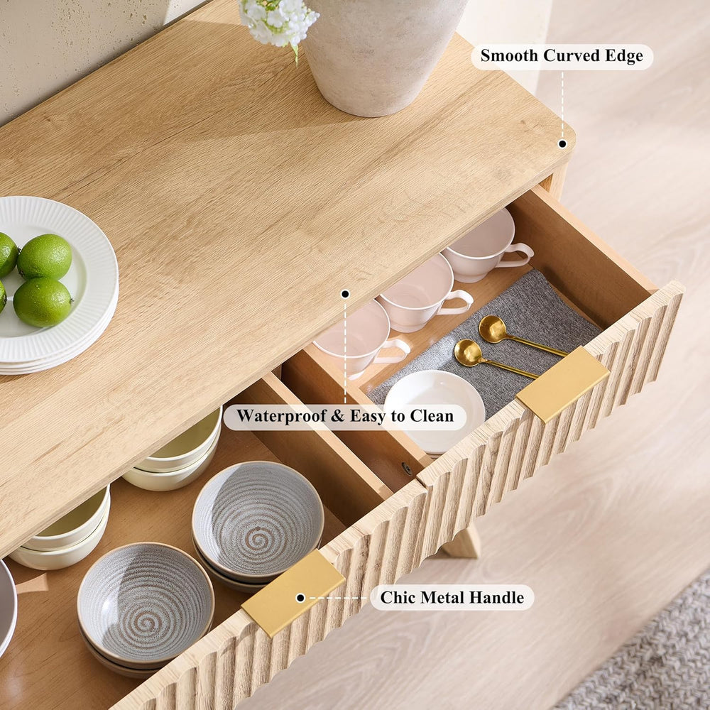 T4TREAM Large Buffet Sideboard Cabinet with Storages, 60" Fluted Modern ...