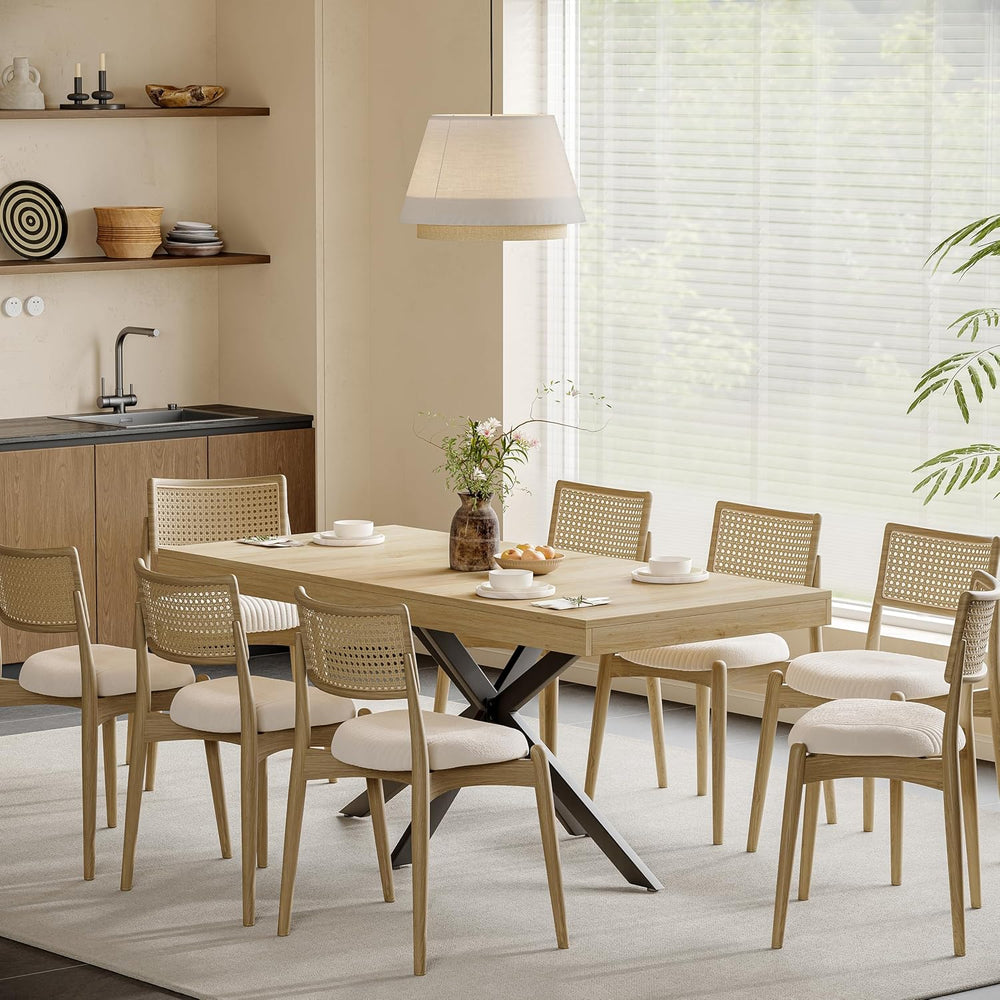 Extendable Dining Room Table for 4 6 8, 55"-71" Long Rectangle Kitc...