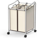 Simple Houseware 2-Bag Heavy Duty Rolling Laundry Sorter Cart, Chrome – 2 Section Removable Bags and Lockable Wheels for Laundry Room Organization