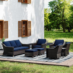 Wicker Patio Furniture Sets, 8 Pieces Upgraded Large Size Outdoor Furniture with Swivel Rocking Patio Chairs, Patio Dining Chair, 3-Seat Sofa, Outdoor Ottoman, Thick Cushions, Wide Armrest
