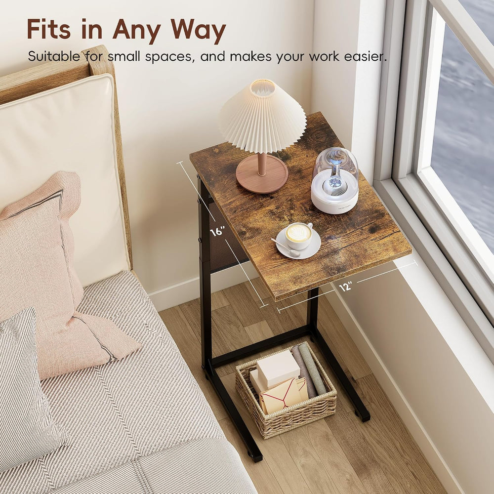 Vagusicc C Shaped End Table, Small Side Table for Couch, Tall Couch Side Tabl...