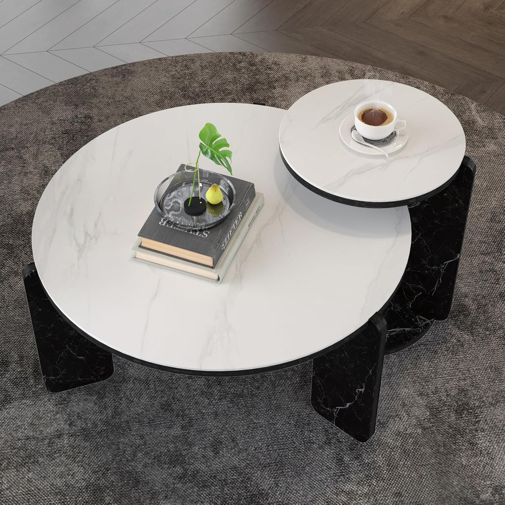 Set of 2 Round Nesting Coffee Table for Small Place, living room end table wi...