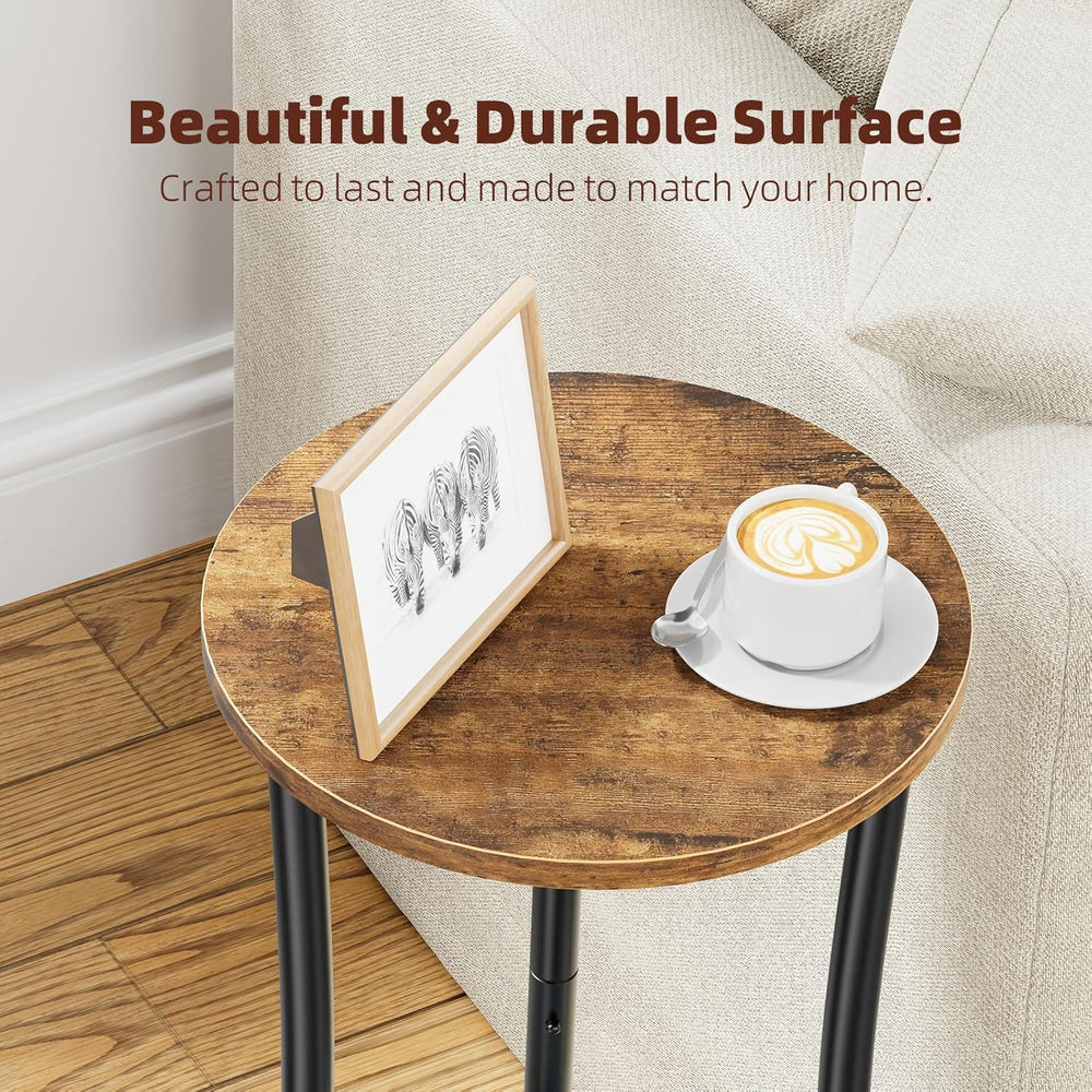 Simple Trending Round Side Table, 2 Tiers End Table for Living Room with Stor...