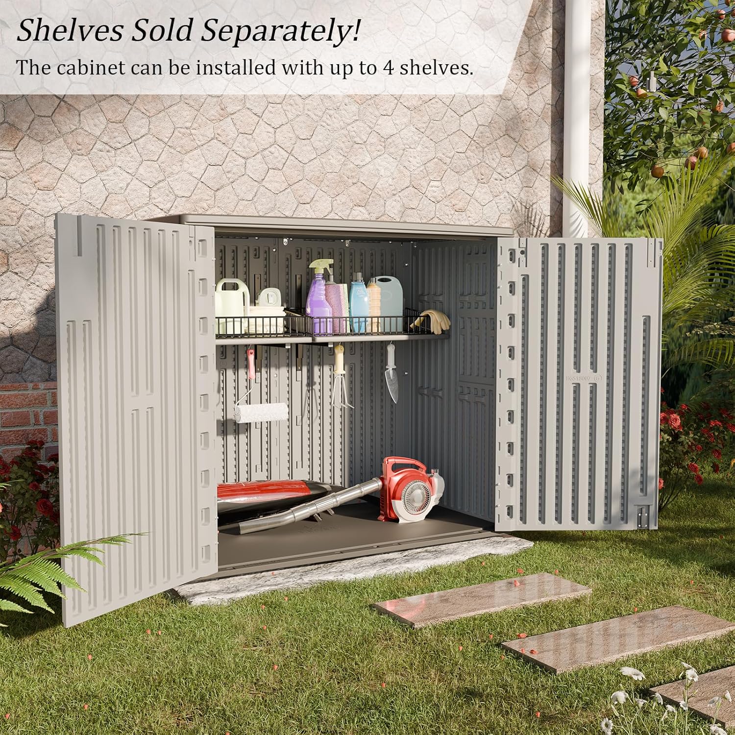 HOMSPARK 37 Cu.Ft Outdoor Storage Shed Weather Resistant, Resin Storage Sheds & Outdoor Storage Box for Backyard Garden Patio Lawn, Multi functional | Double-wall Shed with Lockable Doors,(Light Gray)