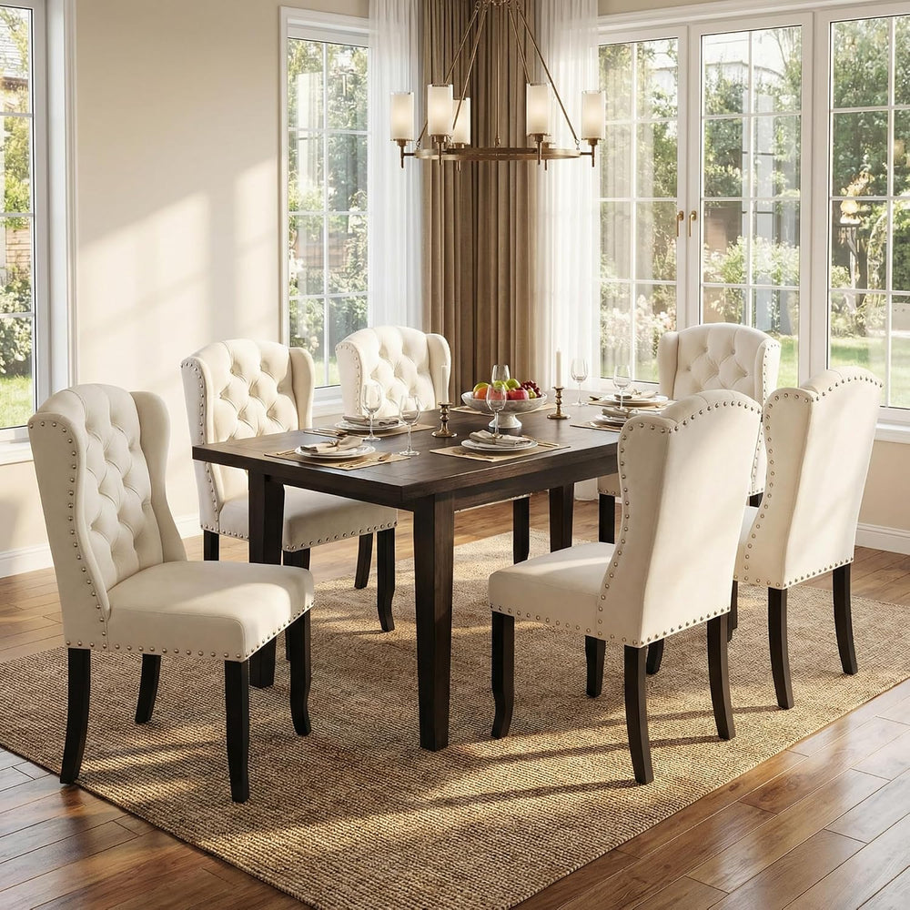 DUOMAY Modern Tufted Wingback Dining Chairs Set of 4, Velvet White