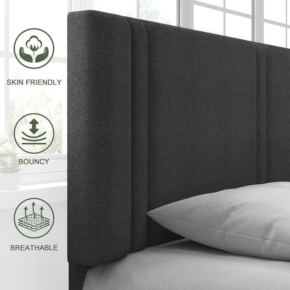 Feonase Full Size Platform Bed Frame, Fabric Upholstered Full Bed Frame, Soli...