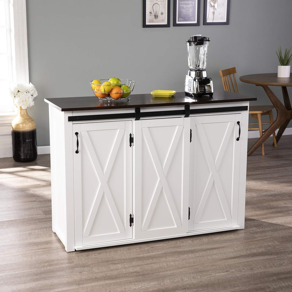 SEI Furniture - Leshire Barn-Door Kitchen Island - Transitional Design, Brown...