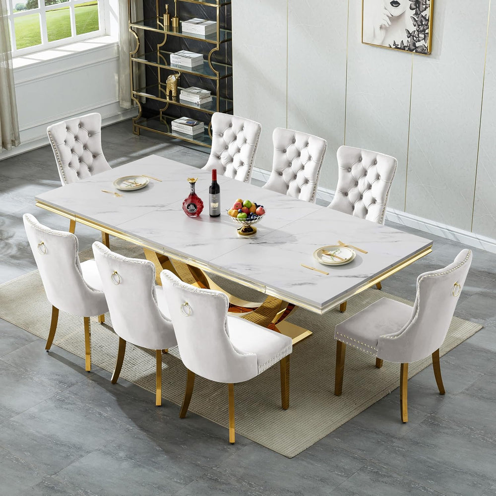 94 in Luxury Faux Marble Dining Table for 6 8 10 People, White Faux Marble Di...