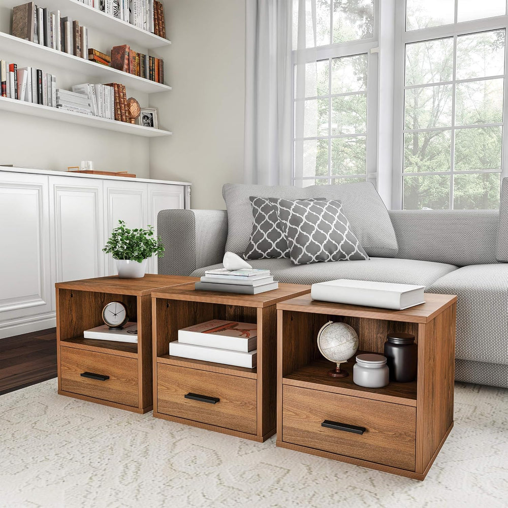 Lavish Home Side Table with Storage - Set of 2 Minimalist Modern Nightstand o...