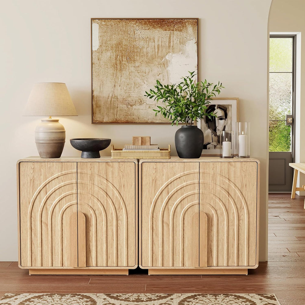Storage Cabinet with Arched Fluted Door Design, 2 Door Modern Accent Sideboar...