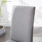 Upholstered Dining Chair Modern Stylish Parsons Kitchen Diner High Back with Bronze Nailhead Trim & Wood Legs, Set of 4, Grey