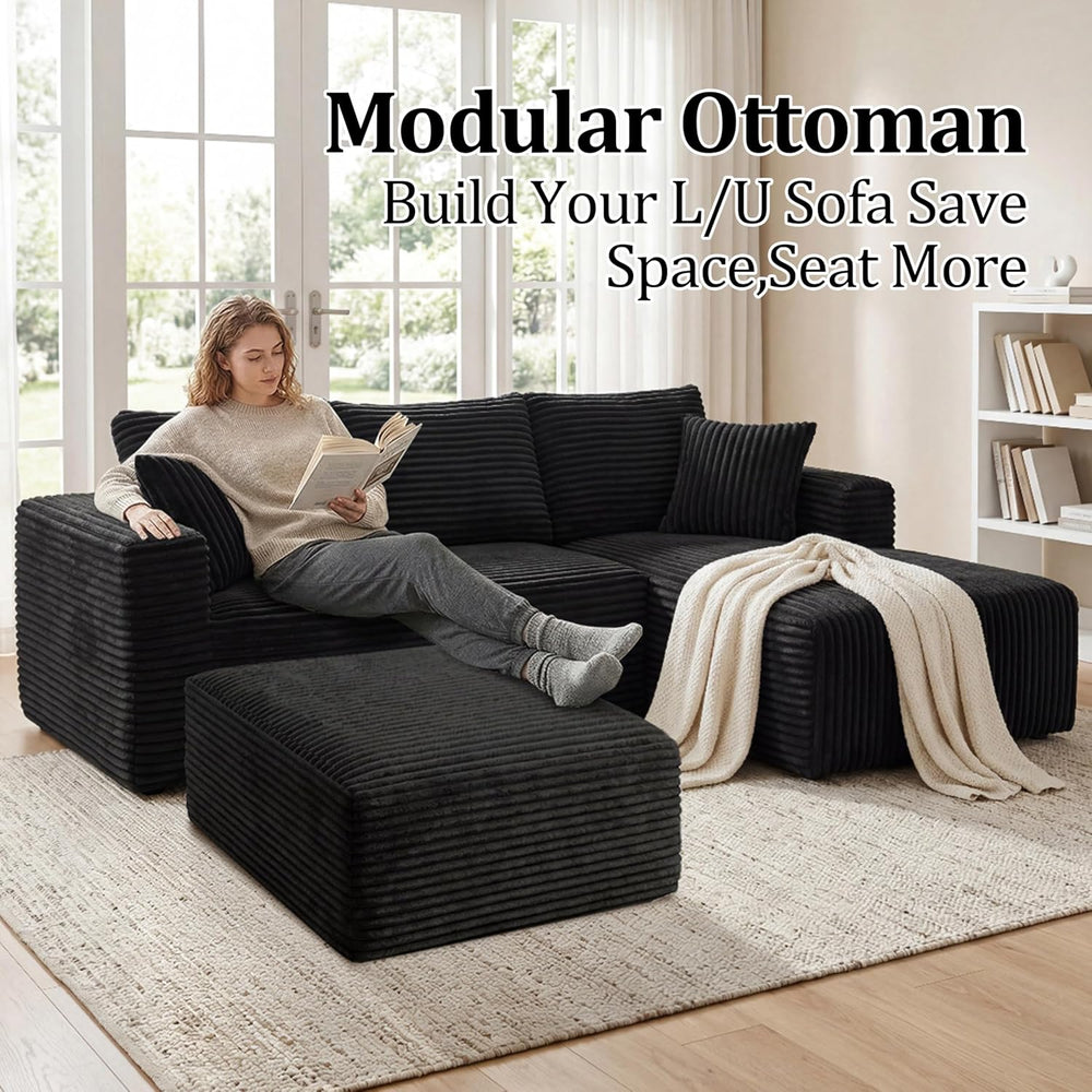Ottoman, Modern Corduroy Cloud Foot Rest Foam Support, Oversized Modular Sect...