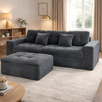 Eafurn 105" L-Shaped Boneless Modular Sectional Sofa with Movable Ottoman, Comfy Corduroy Floor Couch with Deep Seat and Tufted Seat, Flexible Module Combination for Living Room, No Assembly | Deep Seat, Wider Armrest, Free Combination, Tufted