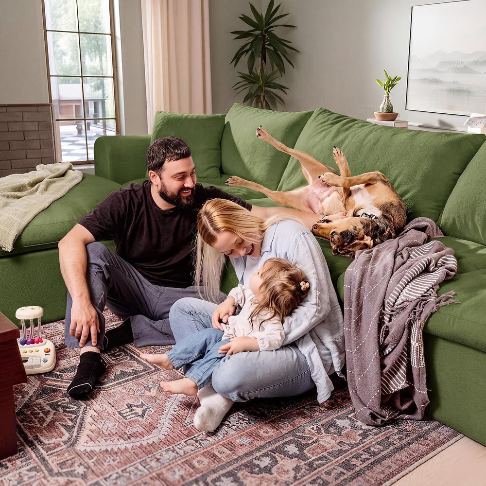 119" Modular Sectional Cloud Sofa, No Assembly Boneless Couch with Ottoman
