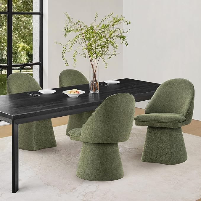 Swivel Dining Chairs Set of 2, Upholstered Mid Century Modern Deskchair with Round Back, Linen Fabric Kitchen Chairs for Dining Room, Bedroom, Dressing Room, Green