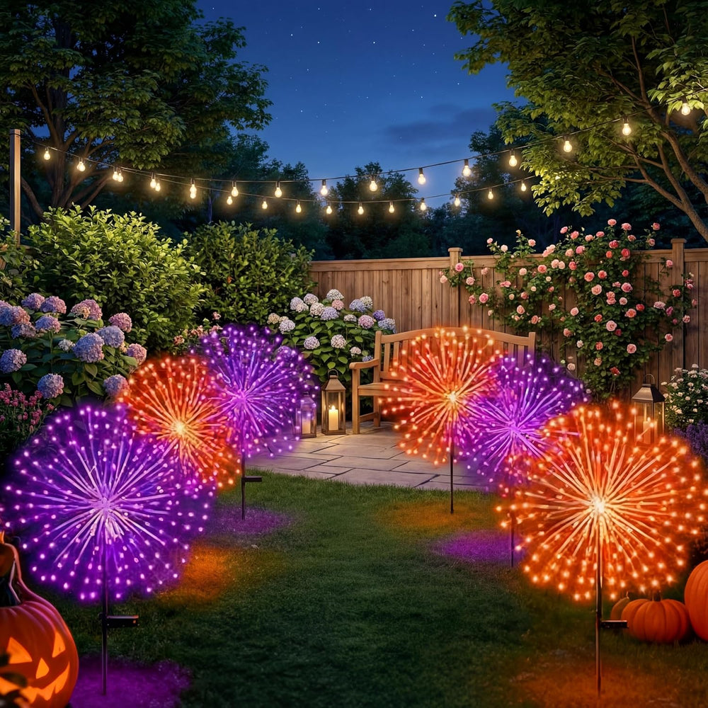 Tujoe 6 Pcs Halloween Solar Firework Stake Lights 180 LED 8 Modes