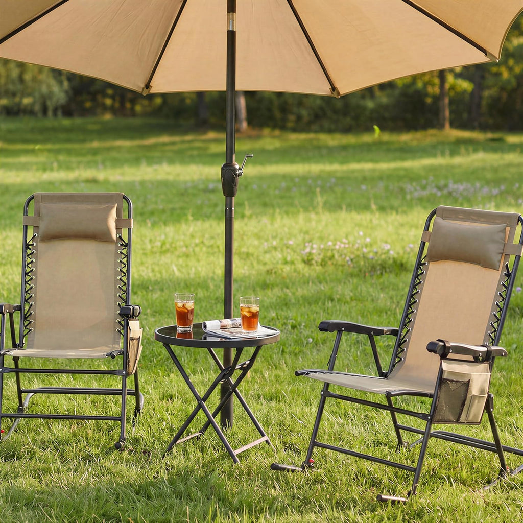 Yaheetech 26in Rocking Chair Outdoor Zero Gravity Folding Chairs Rocking Chairs Foldable Outdoor Reclining Lounge Chair for Outside Lawn with Cupholder/Pillow Ergonomic Design for Rest, Beige
