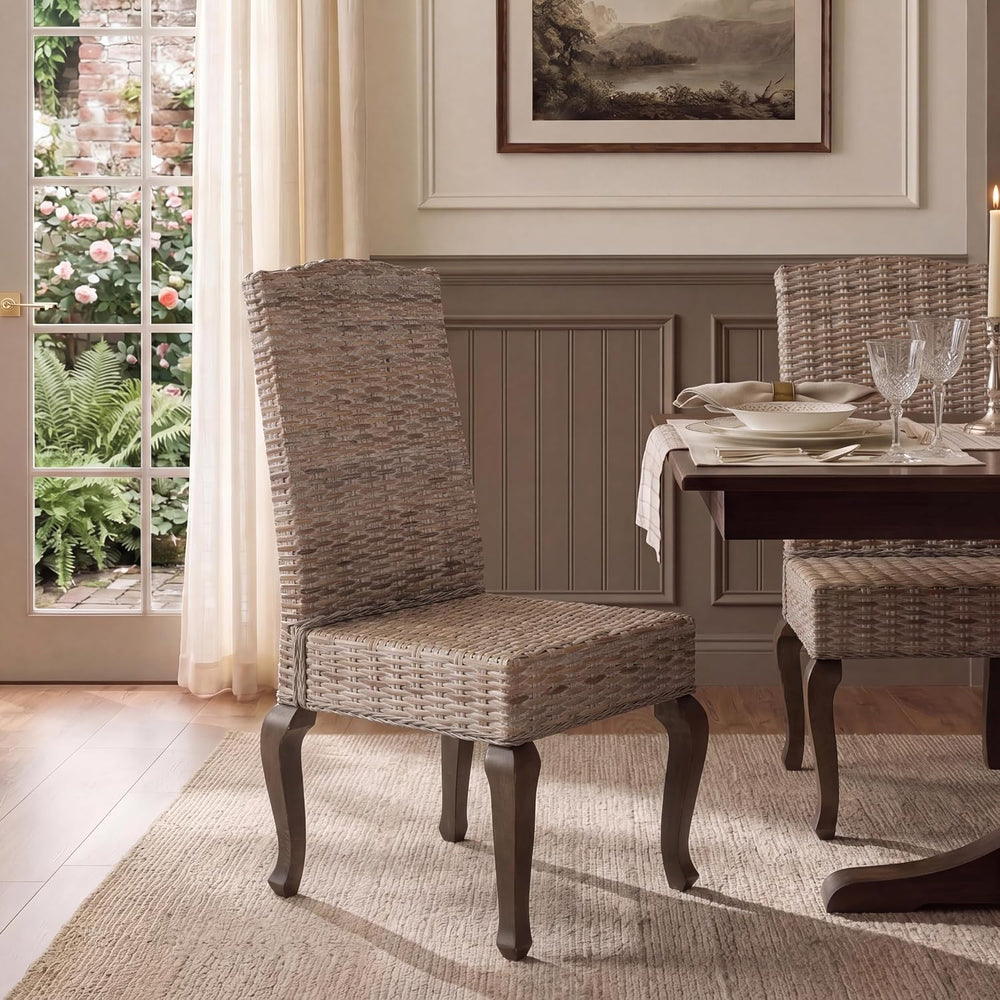 SAFAVIEH Milos Wood Dining Chair Set of 2, 18" Seat White Washed SEA8018B