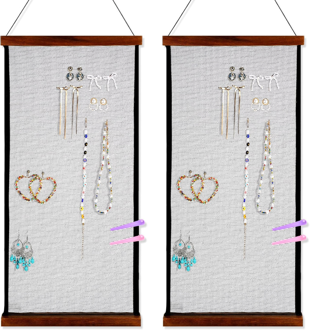 2 Pcs Earring Storage Rack Wall Mounted, Display Hanging Jewelry Storage Rack with 40 S-Shaped Black Hooks for Stud Earrings and Necklace Holders, Gift for Women