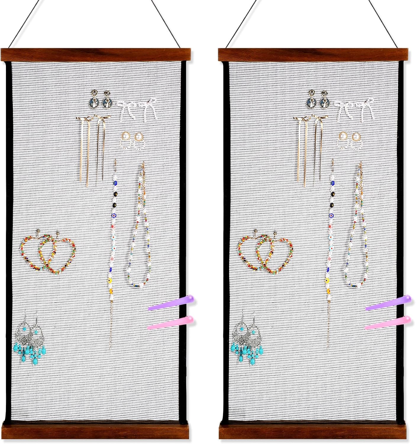 2 Pcs Earring Storage Rack Wall Mounted, Display Hanging Jewelry Storage Rack with 40 S-Shaped Black Hooks for Stud Earrings and Necklace Holders, Gift for Women