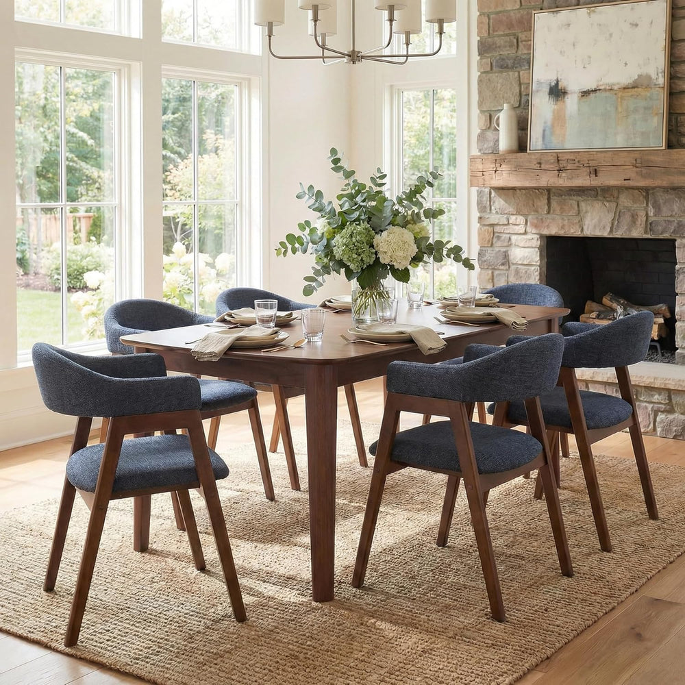 VKNOW Wooden Dining Chairs Set of 4, Modern Fabric Upholstered Kitchen Armcha...