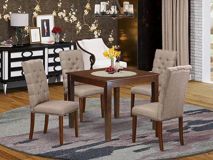East West Furniture OXEL5-MAH-16 5 Piece Dining Room Table Set Includes a Squ...