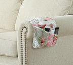Brilliant Sunshine Peach Flowers Patchwork Couch Armrest 5 Pockets Organizer, Slip Resistant Recliner Armchair Caddy, Washable Remote Controls Holder, Storage for Magazine, Tablet, iPad, Peach Olive