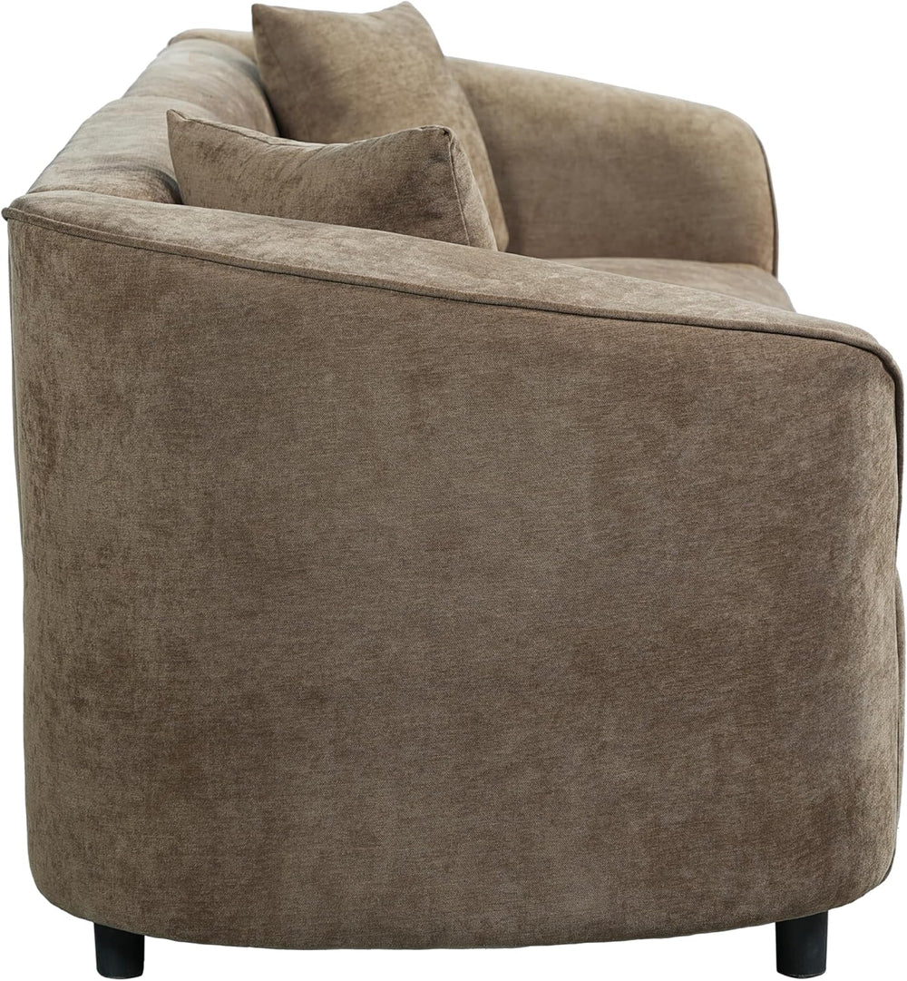 87" Curved Contemporary Sofa in Brown: Plush Seating, Streamlined Design...