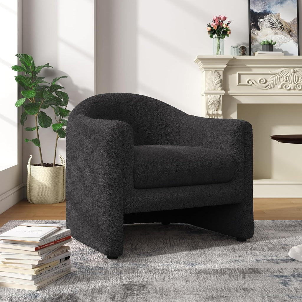 Accent Chair, Modern Boucle Fabric Armchair for Living Room, Comfy Upholstered Reading Single Sofa Chair for Bedroom (Boucle Dark Grey, Set of 1)
