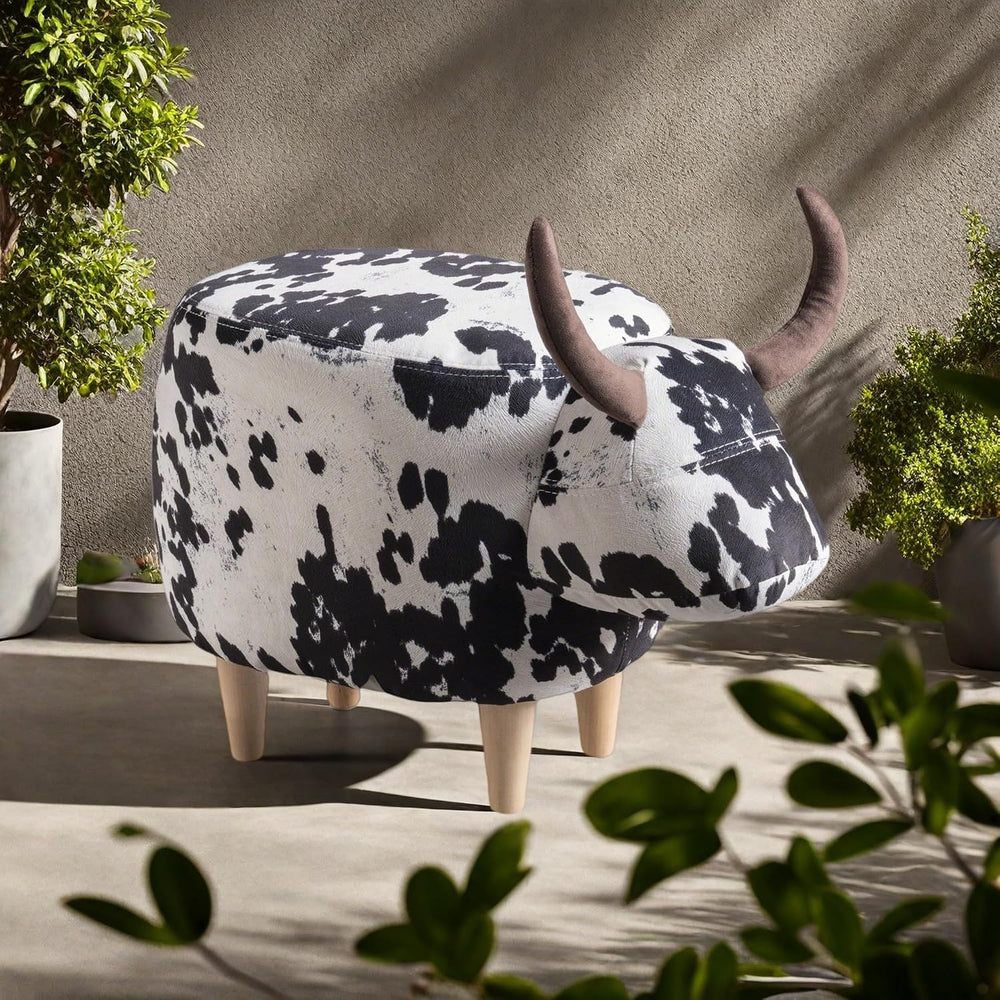 Modern Ottoman, Cow-Shaped Velvet Accent Footstool with Birch Legs for Living...