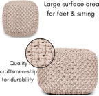 BIRDROCK HOME Square Pouf Ottoman - Cotton Braided Foot Stool with Bean Bag Filling - Compact and Comfortable Seating, Lightweight and Sturdy Boho Foot Rest for Living Room or Bedroom (Natural)