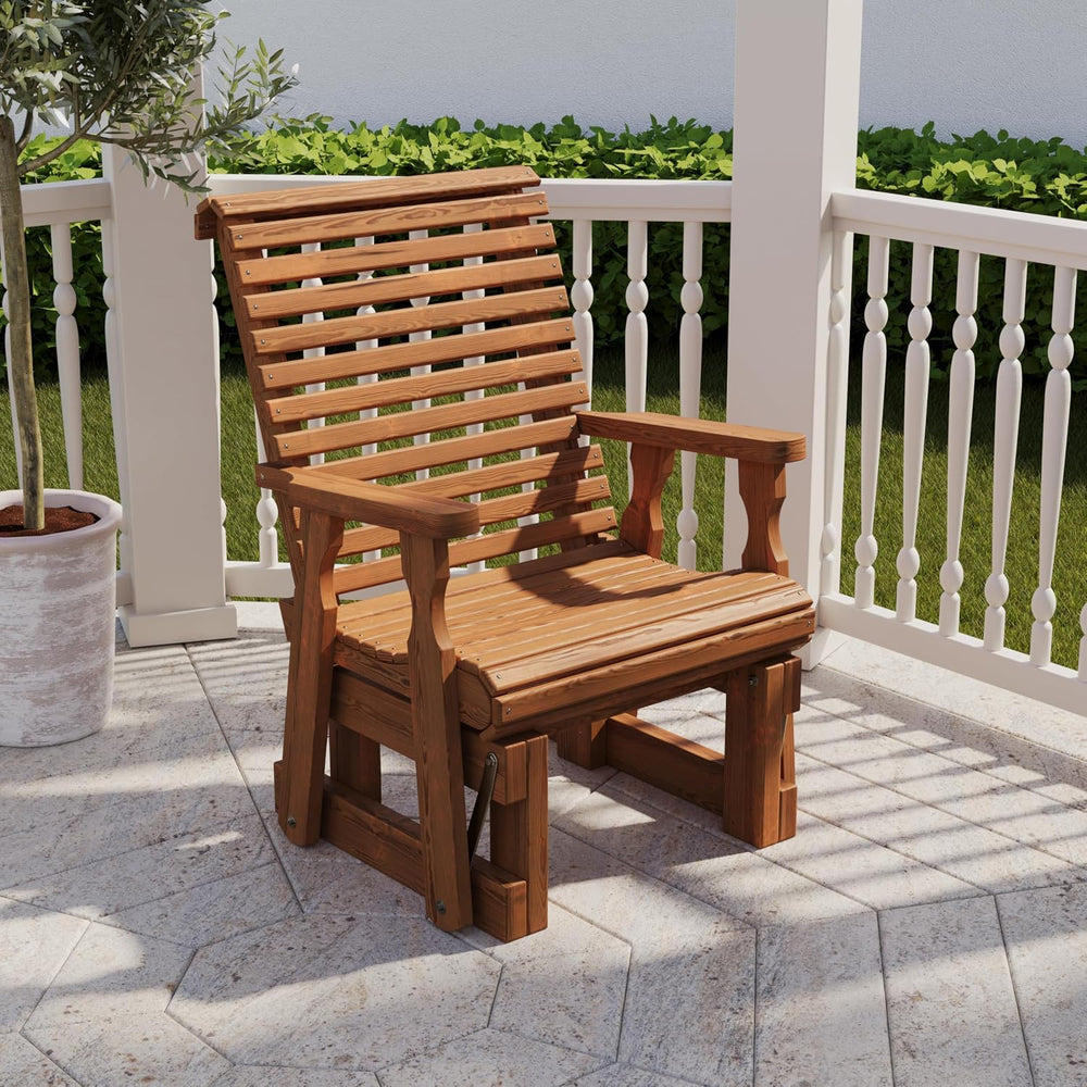 Amish Casual Heavy Duty 600 Lb Roll Back High Back Treated Glider Chair (Oak ...