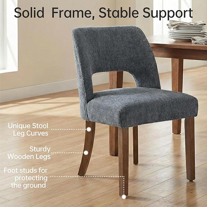 keoni Wooden Dining Chairs Set of 4, Mid Century Modern Upholstered Dining Room Chairs with Rubberwood Legs, Fabric Farmhouse Kitchen Chairs with Foot Pegs for Dining Room, Navy Blue