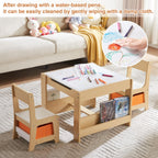 GABHX Kids Table and Chair Set, 4 in 1 Wooden Activity Table with Bookshelves and Storage Drawer, 2 in 1 Detachable Tabletop Construction Play Table Set for Drawing, Reading, Build Blocks
