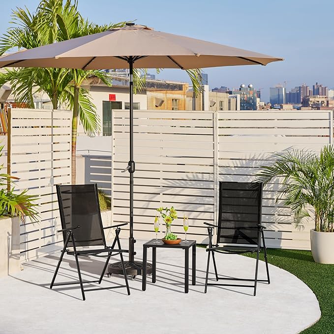 Yaheetech Patio Folding Dining Chairs Set of 2, Stackable Outdoor Lawn Chairs with 8 Adjustable Back Positions and Armrest for Garden, Lawn, Yard and Beach, Black