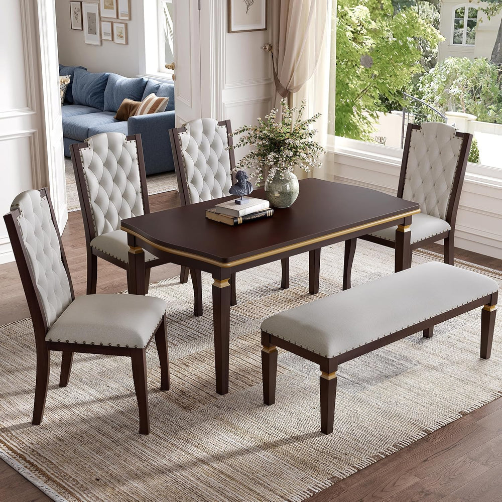 P PURLOVE 6-Piece Kitchen Dining Table Set, 60" Rectangular Table with 4...
