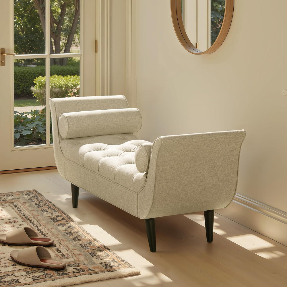 Jennifer Taylor Home Alma Tufted Flared Arm Entryway Bench, Taupe Polyester