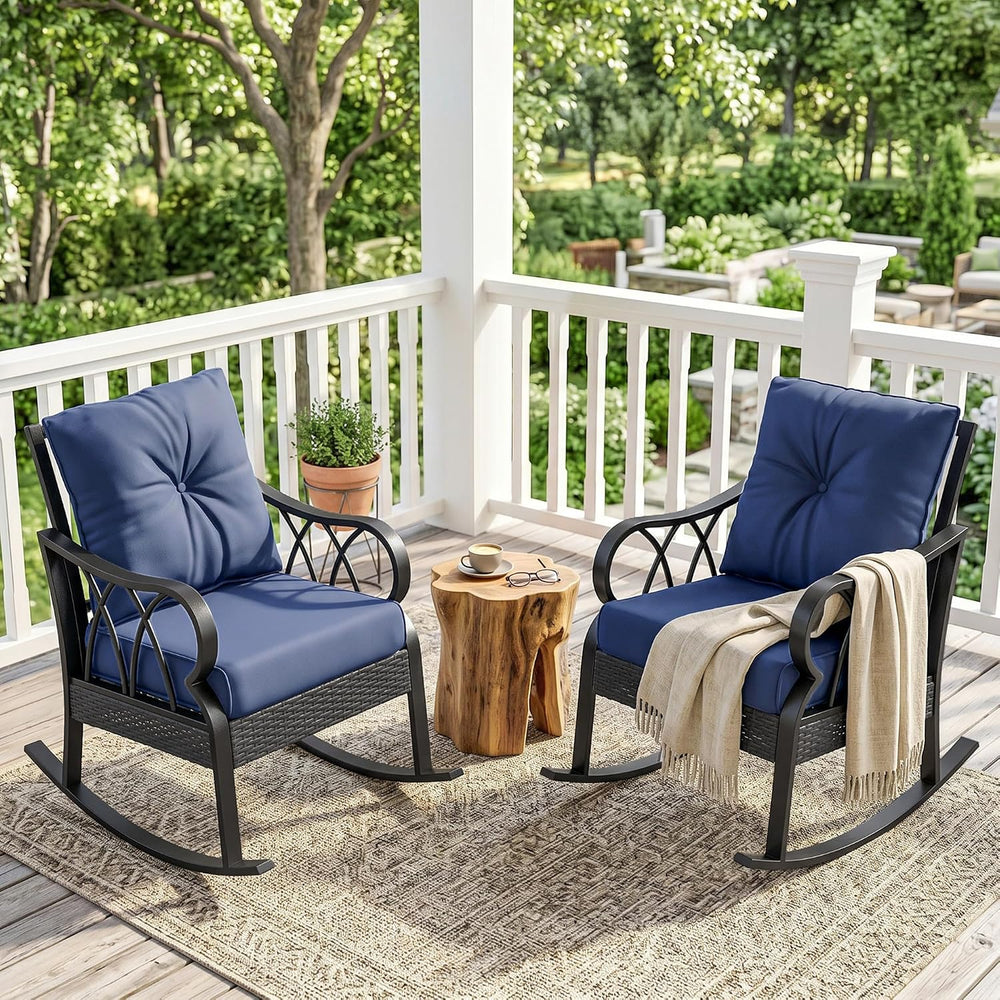Outsunny 2 Piece Outdoor Wicker Rocking Chairs with Padded Cushions, Aluminum...