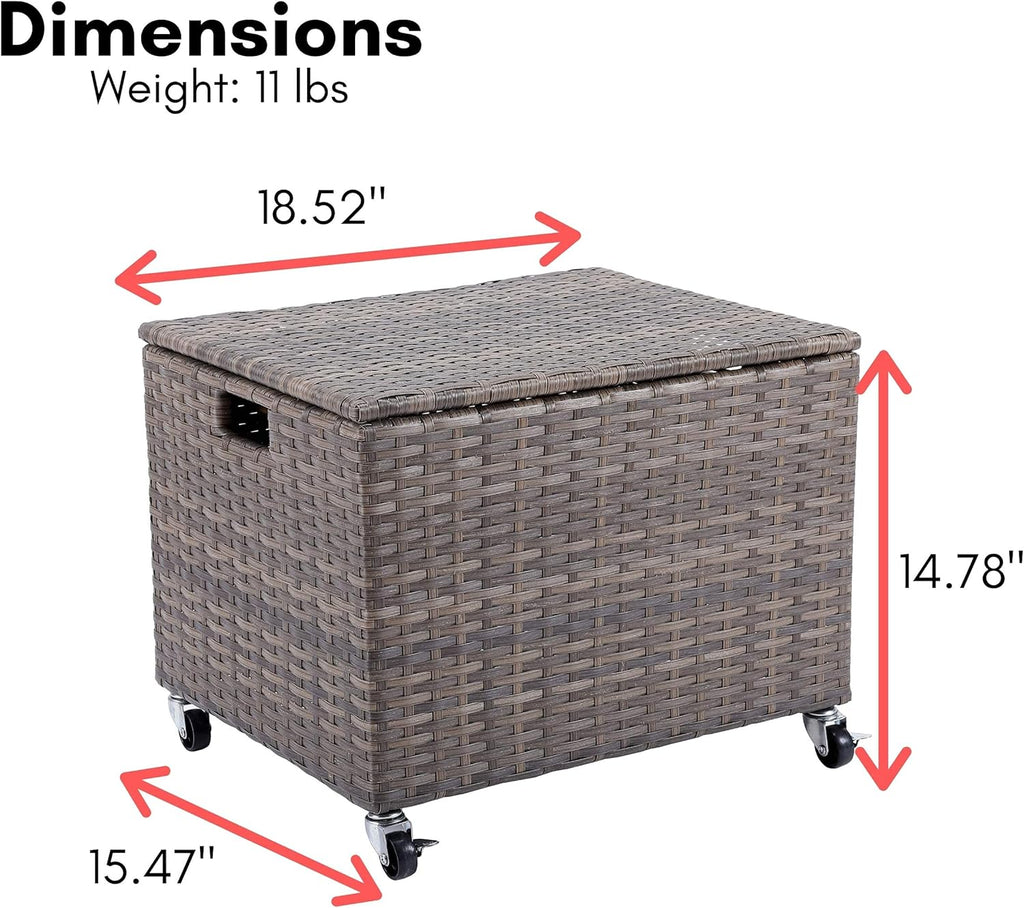 BIRDROCK HOME Rolling File Box - Storage Cabinet with Wheels - Weatherproof Rattan-Style Resin Deck Chest for Garden, Home and Office - Organize Cushions, Toys, and Accessories - Storage Box - Tan