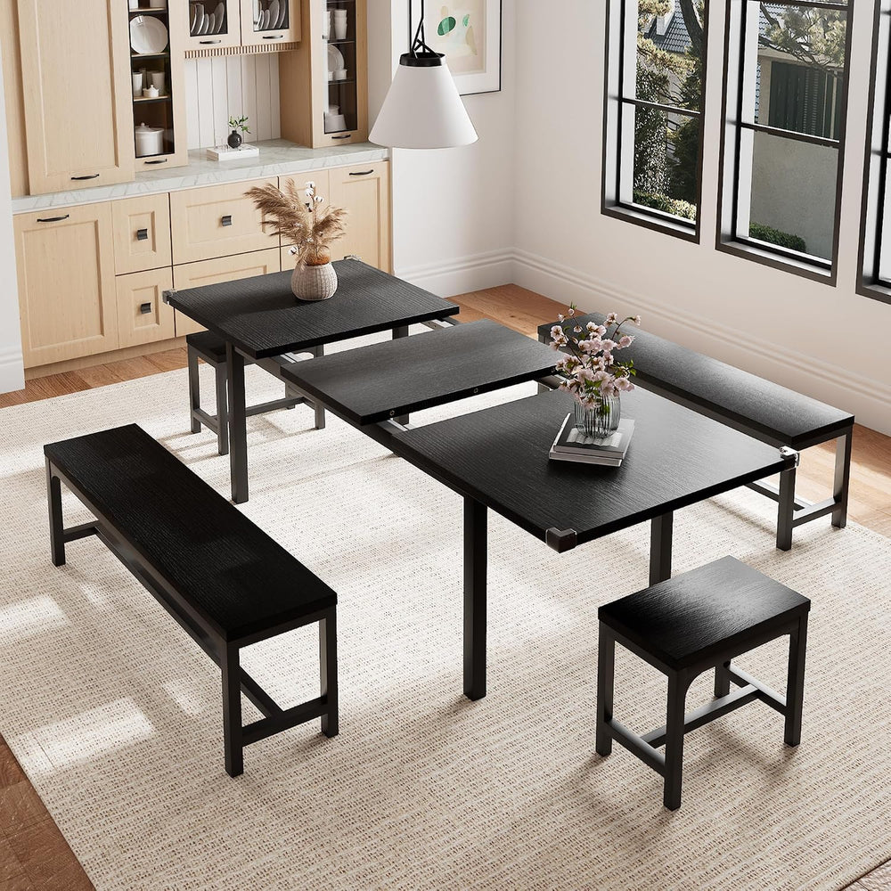 Einhomn 5-Piece Dining Table Set for 4-6, 63" Extendable Kitchen Table w...