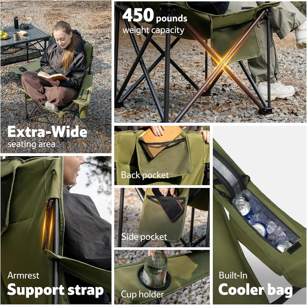 Naturehike Oversized Camping Chair with Cooler Bag, Heavy Duty Lawn Chair Sup...
