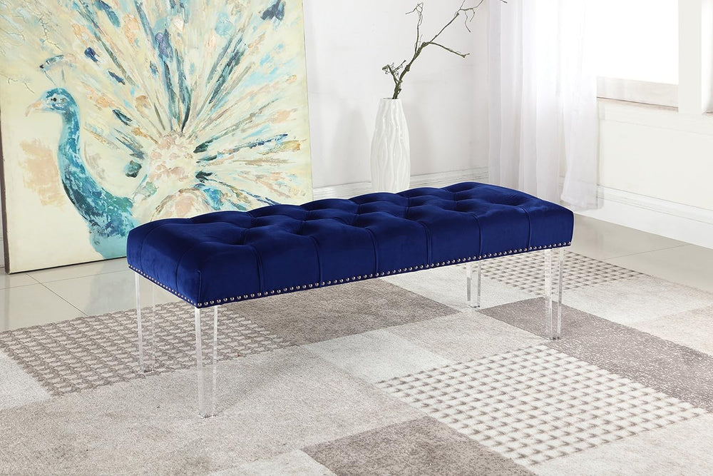 Yafelle 48” Velvet Upholstered Glam Bench with Button Tufted Seat, Silver Nai...
