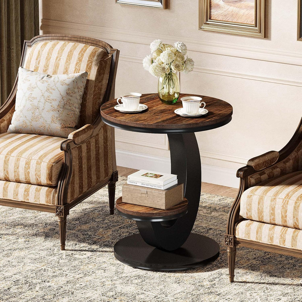 Tribesigns Round End Table, 2 Tiers Side Table with Storage Shelf, Sofa Side ...