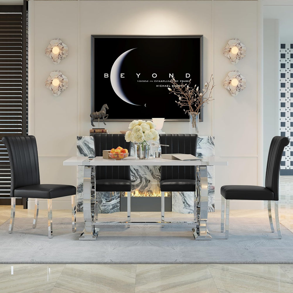 ACEDÉCOR Modern Dining Chairs Set of 6, Black Leather Dining Room Chairs with...