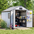 8 x 8 FT Plastic Storage Shed, All-Weather Resin Tool Shed with Windows, Lockable Doors & Floor, Outdoor Garden Shed for Poolside, Backyard, Patio