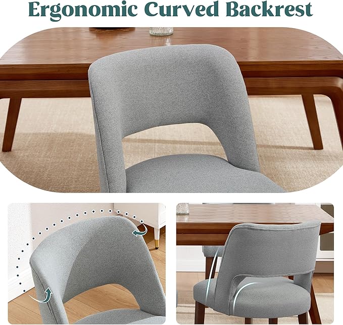Dining Chair Set of 5,Modern Dining Room Chairs with Thick Cushions,Upholstered Linen Fabric Kitchen Chairs for Kitchen Dining Room LIGHTGREY