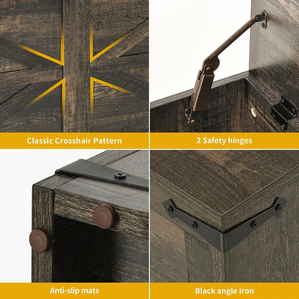 DWVO Wooden Storage Bench, Farmhouse Storage Chest with Safety Hinges, Entryw...