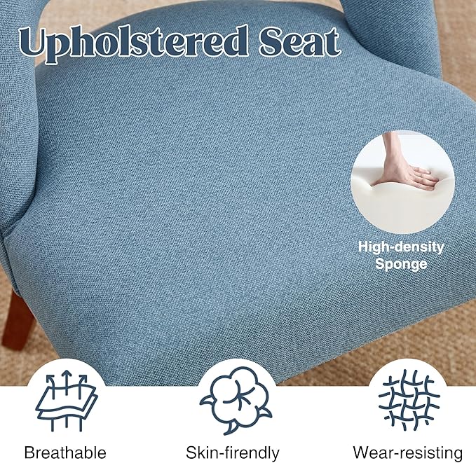 Dining Chair Set of 3,Modern Dining Room Chairs with Thick Cushions,Upholstered Linen Fabric Kitchen Chairs for Kitchen Dining Room LIGHTBLUE