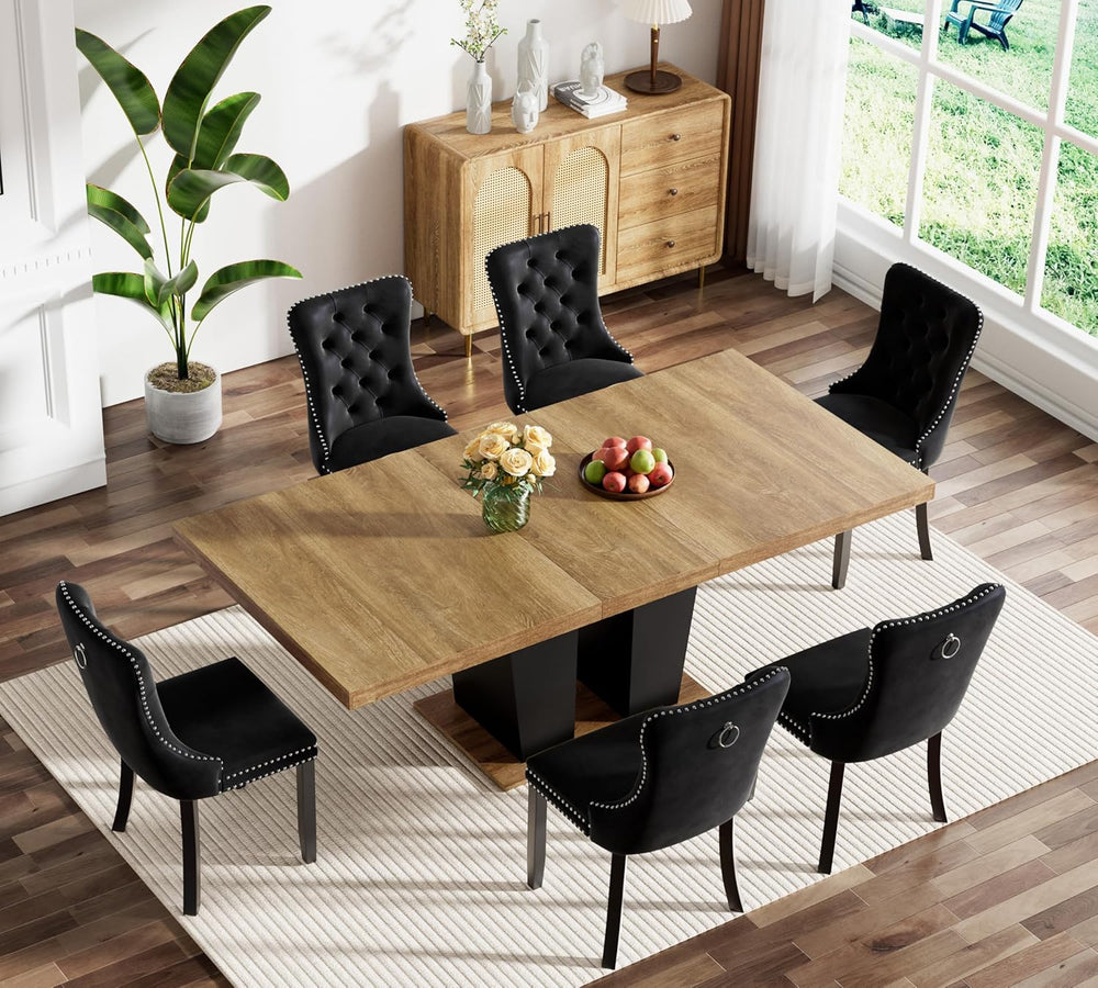 Extendable Dining Table Set for 6-8, 63"-78.7" Farmhosue Kitchen Ta...